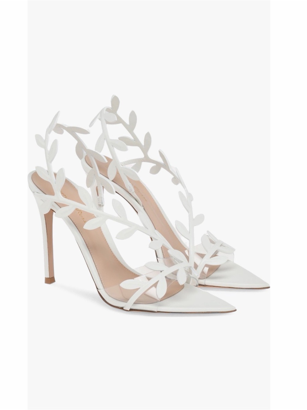 Gianvito Rossi Flavia White Leaf-Embellished Stiletto Sandals
